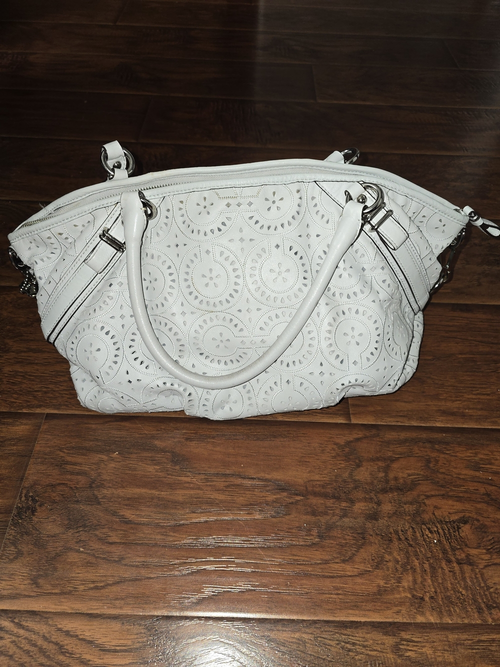 Coach White Laser-Cut Circle Tote